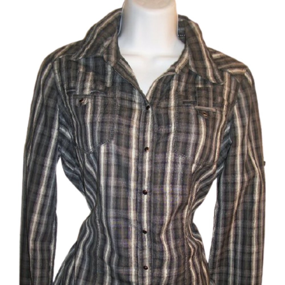 --- Point Zero Black Gray Plaid Cotton Shirt Size Medium - Picture 2 of 4